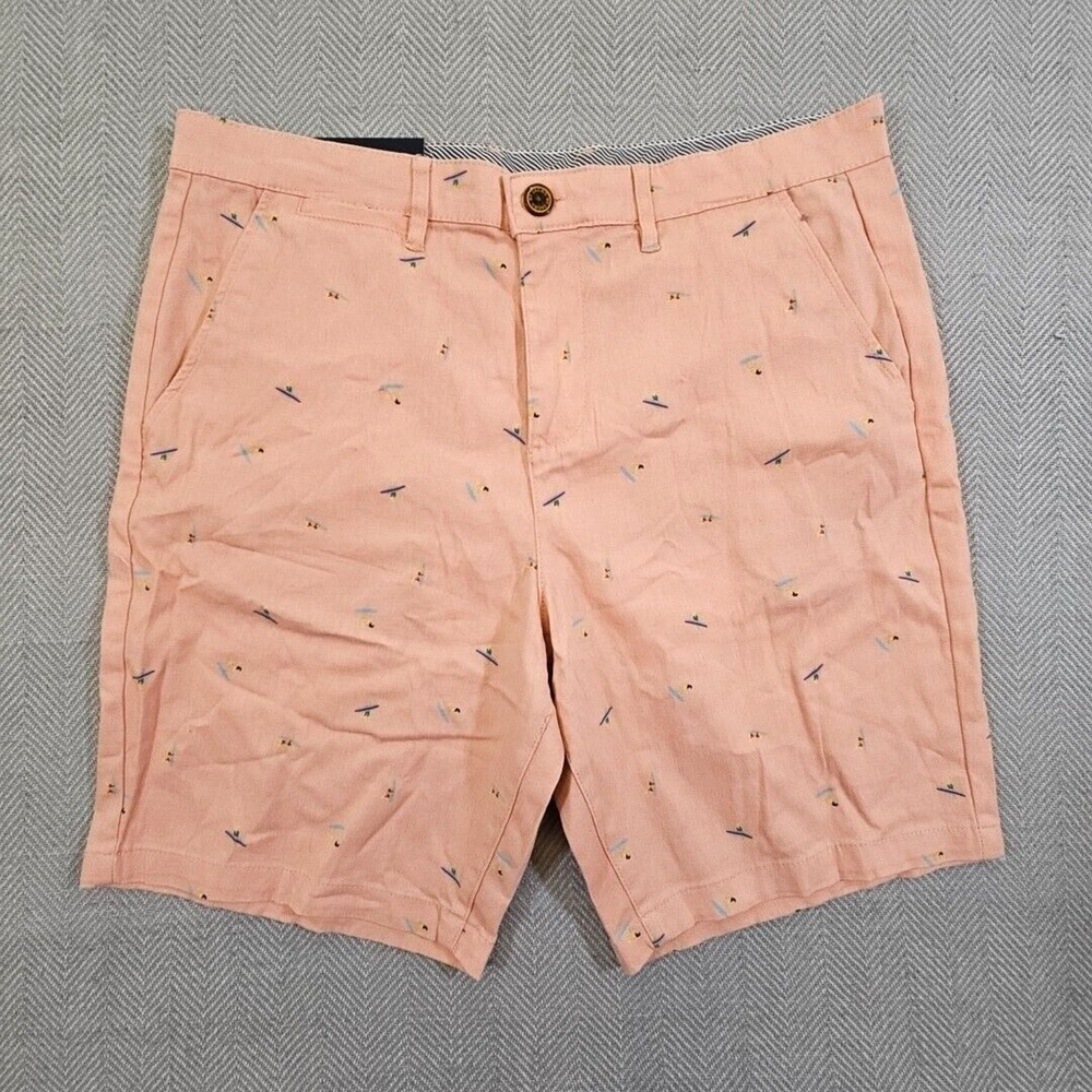 Jachs New York Twill Shorts Men's W32 9" Inseam Pink Surfboard Motif‎ NWT